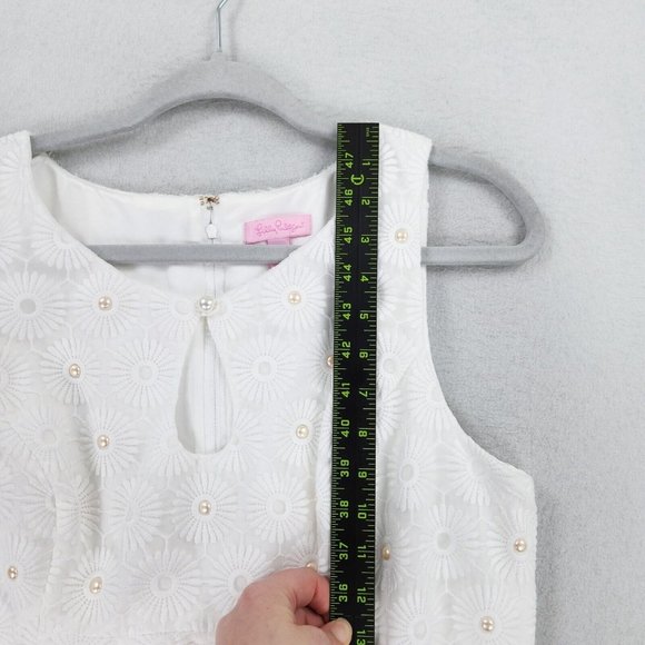 Lilly Pulitzer Dress Womens 12 Resort White Nicci Pinwheel Organza Floral Lace - Picture 9 of 16